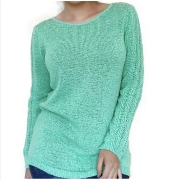 RACHEL ZOE Karla Mint Green Pullover Sweater Open Knit Medium Ribbed Long Sleeve - Picture 9 of 9